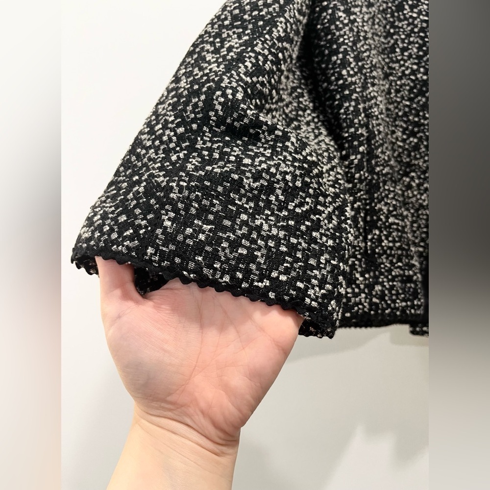 Vintage Black White Tweed Textured Short Classic Swing Trapeze Jacket Medium 10 - Picture 4 of 7